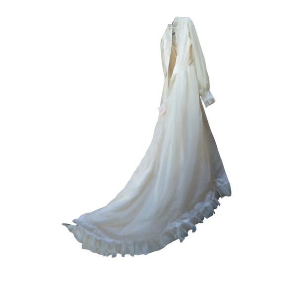Vintage 1970s NWT ILGWU Ivory Wedding Dress Empire Waist Train Lace Fit As 4 - Picture 10 of 16